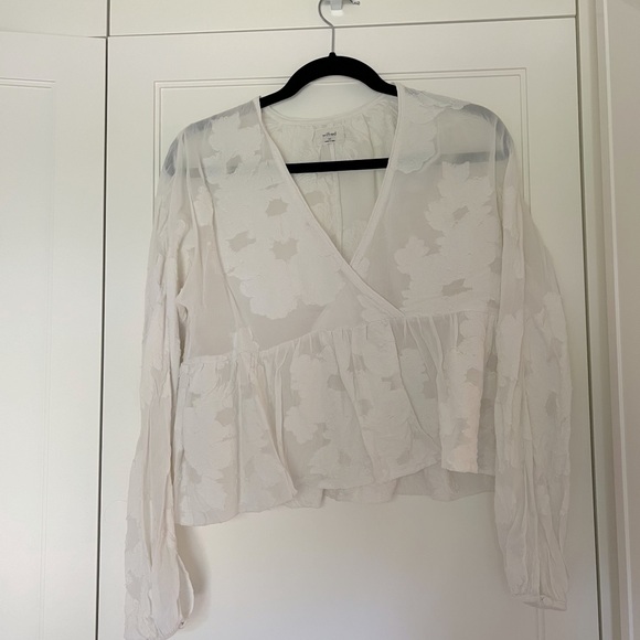 Aritzia white/sheer cropped blouse - Picture 1 of 3